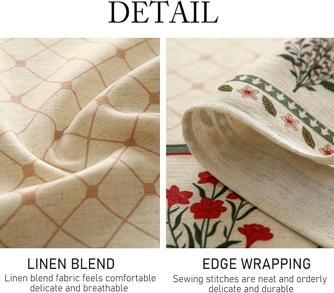 ISAENNE Designer Vintage Linen Floral Extra Long Tablecloth Rectangle, Fall - Image 6