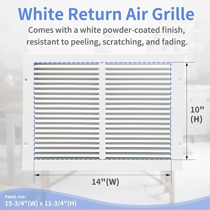 14"W x 10"H Steel Return Air Grille, Air Return Vent Cover - Image 3