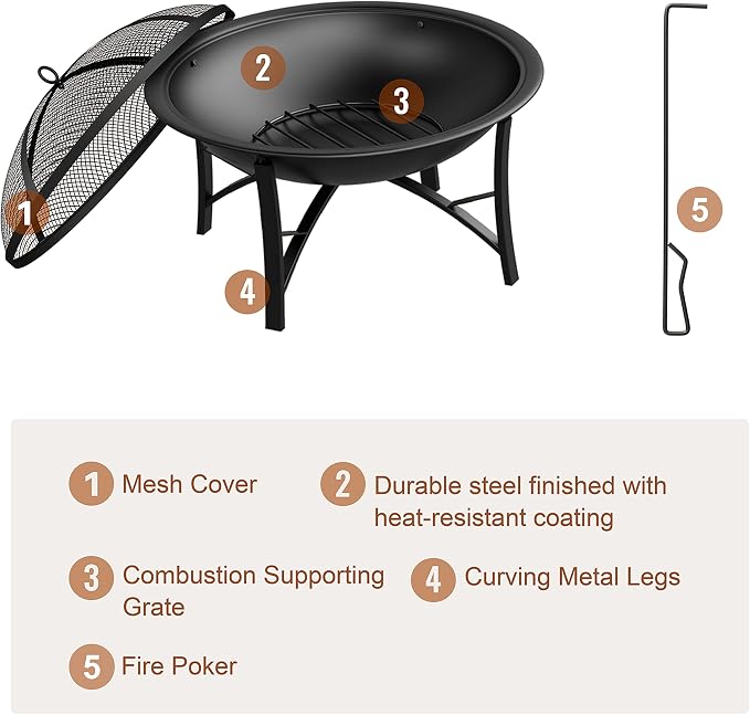 Fire Beauty Fire Pit for Outside Wood Burning, BBQ Grill Steel Fire Bowl - Image 7