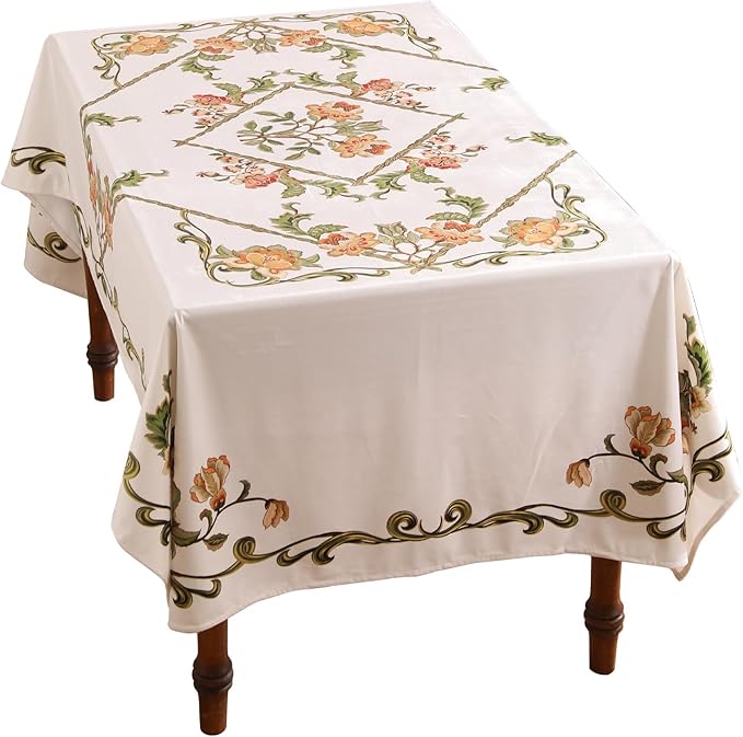 patdrea Designer Linen Rectangle Tablecloth, Vintage French Floral Tablecloths by Welcometopatdrea