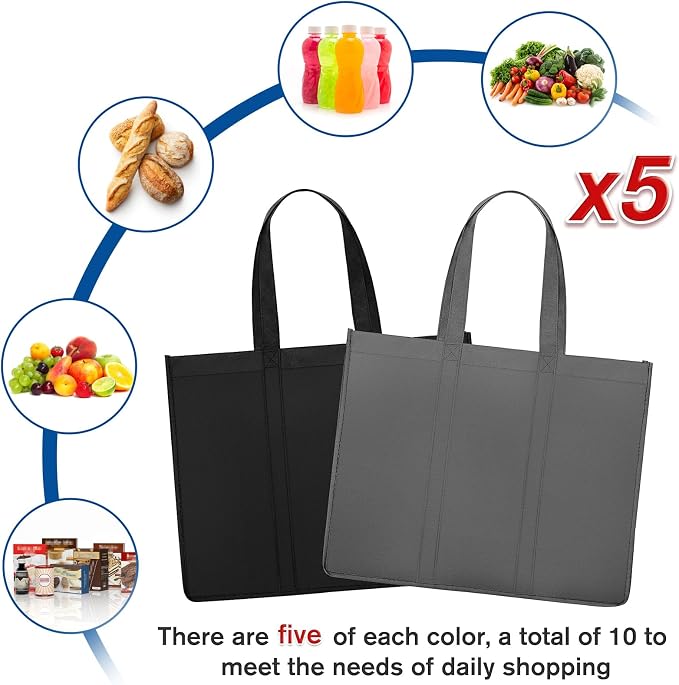 WISELIFE Reusable Grocery Shopping Bags 10 Pack Large Foldable Tote Bags Bulk - Image 3