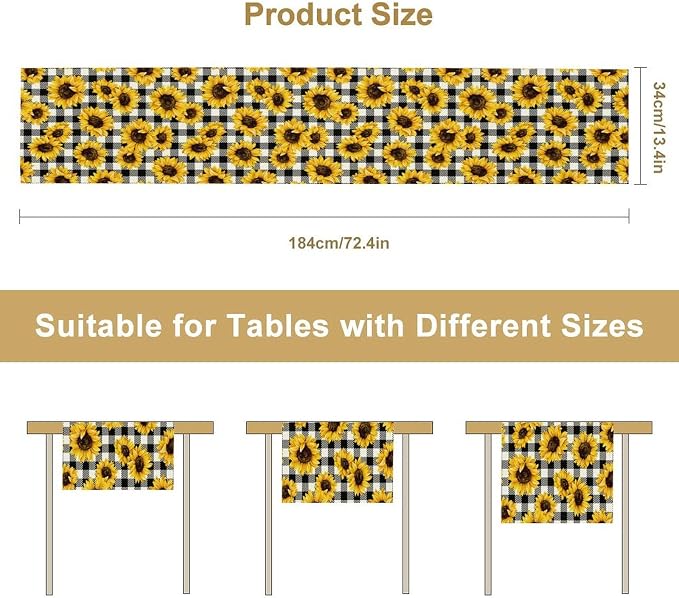 Summer Sunflower Table Runner, Sunshine Seasonal Buffalo Plaid Table Runner - Image 7