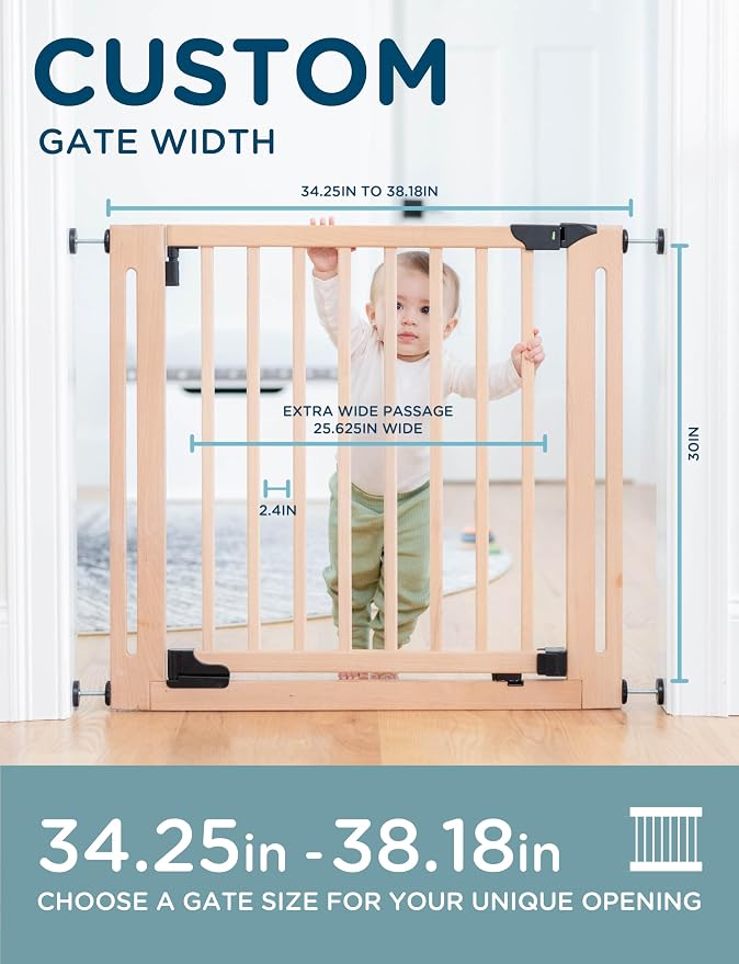 SizeWise™ Wood Pressure Mounted Safety Gate 34.25"-38.18" | Extra-Wide Passage - Image 2