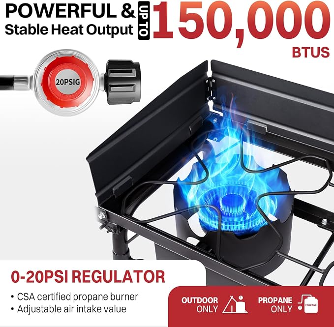 2 Burner Propane Camp Stove | 150, 000 BTU Gas Burners | Side Shelves | - Image 2