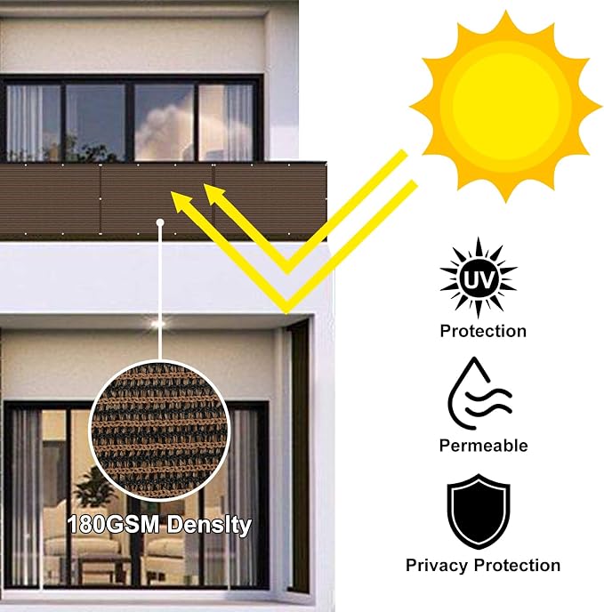 Eden's Decor Balcony Privacy Screen Brown 4'x 23' Cover Mesh Windscreen - Image 4