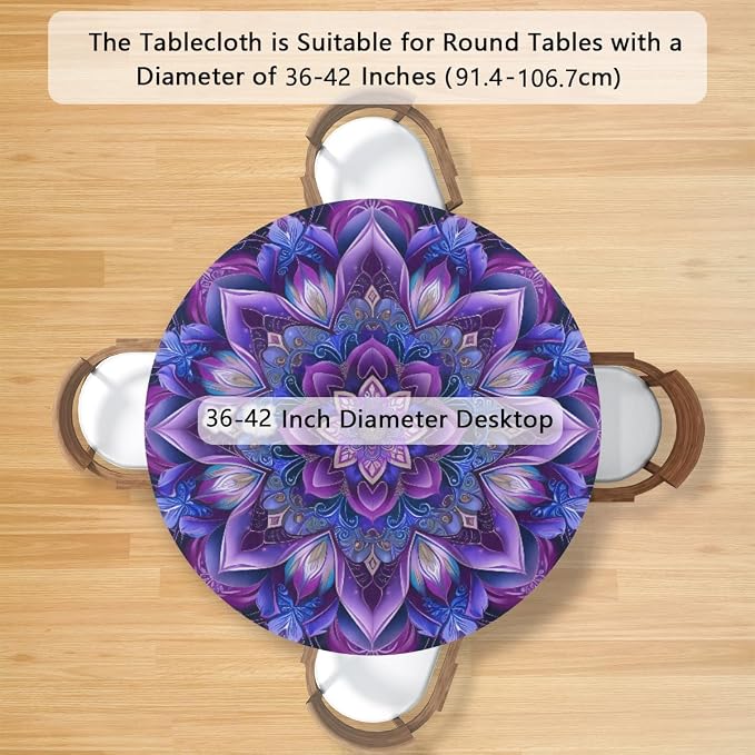Mandrake Purple Blue Flower Round Table Cloth Cover, Elastic Edge Waterproof - Image 2