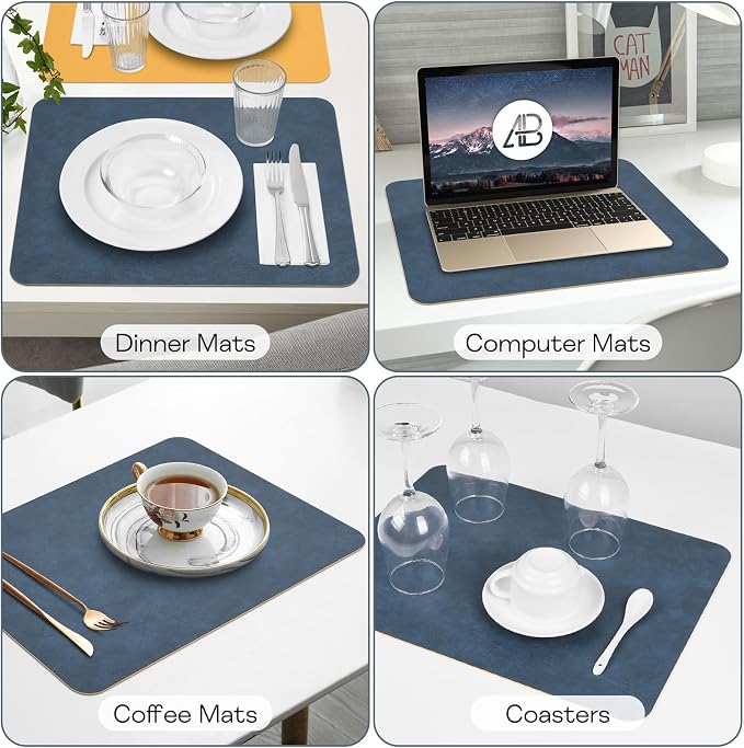 Faux Leather Placemats Set of 6 Table Mats Heat Resistant Reversible Place Mats - Image 7