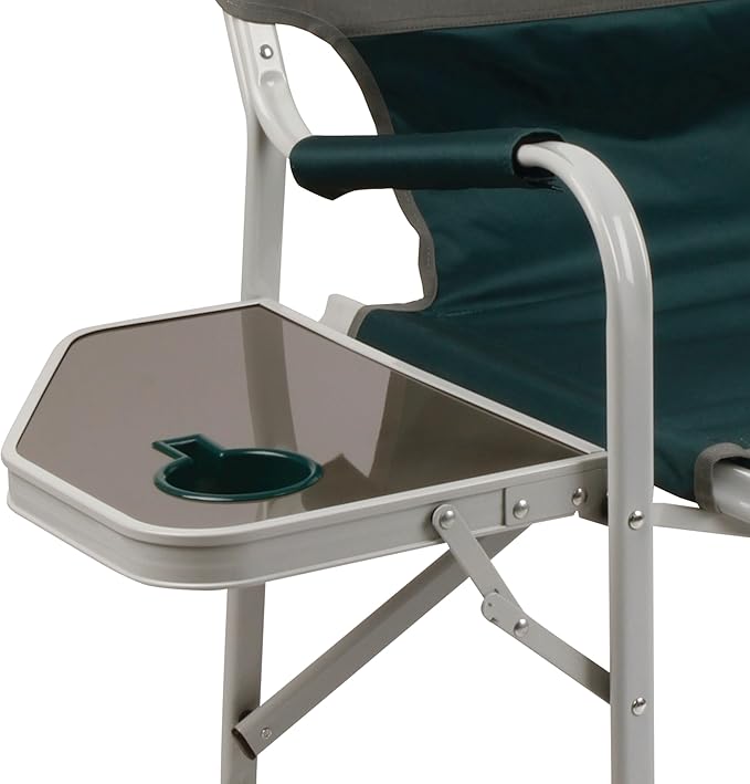 Camping Chair in Green with Flip-Up Side Table and Cup Holder