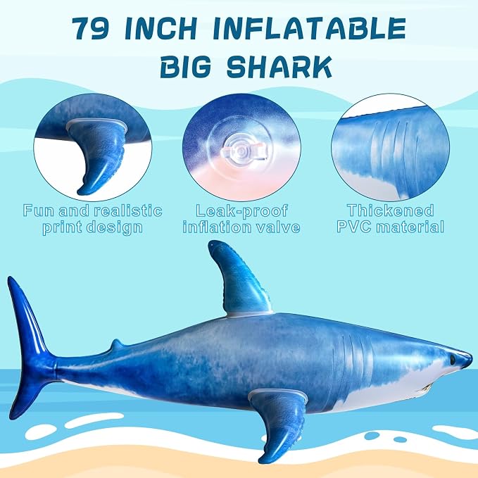 Extra Large Inflatable Shark Pool Toy, 79inch Shark Pool Birthday Party - Image 2