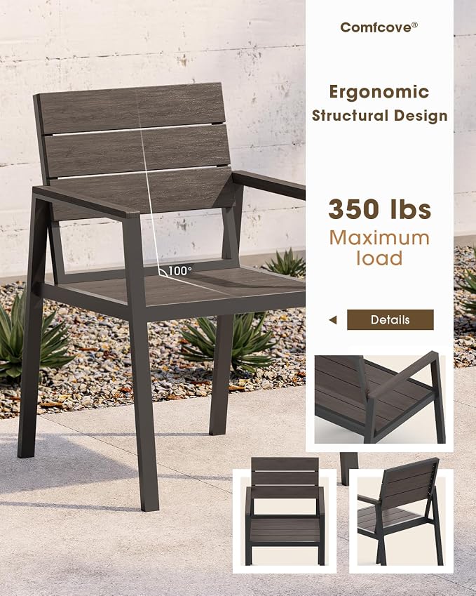 Outdoor Patio Dining Chairs Set of 2, Aluminum & HDPS All-Weather - Image 2