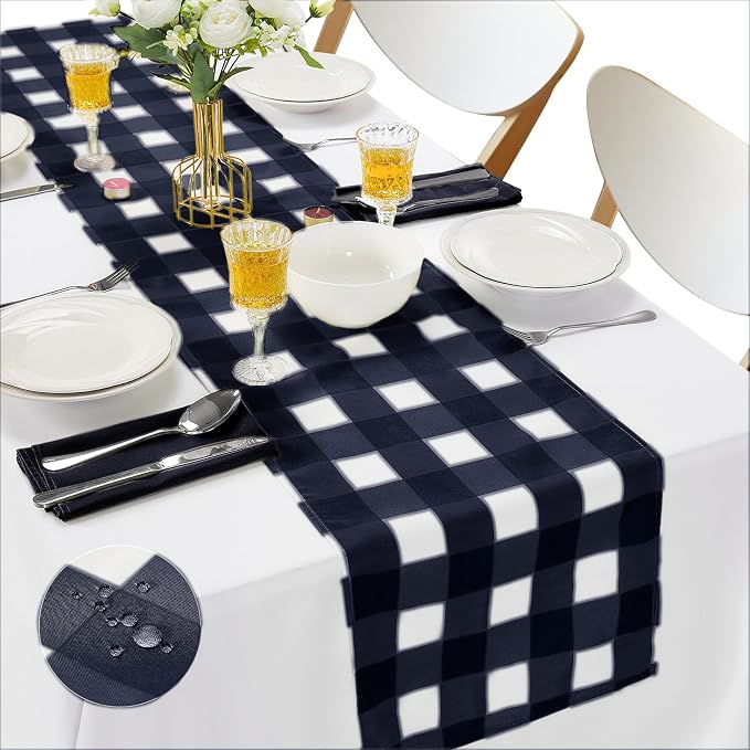 Fabric Checkered Table Runner 6 Pack Waterproof Gingham Table Runner 14W x 108L by Cupuamon