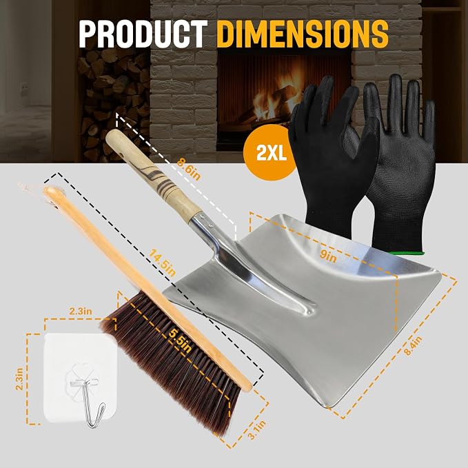 Fireplace Ash Shovel and Brush Set, - Image 2