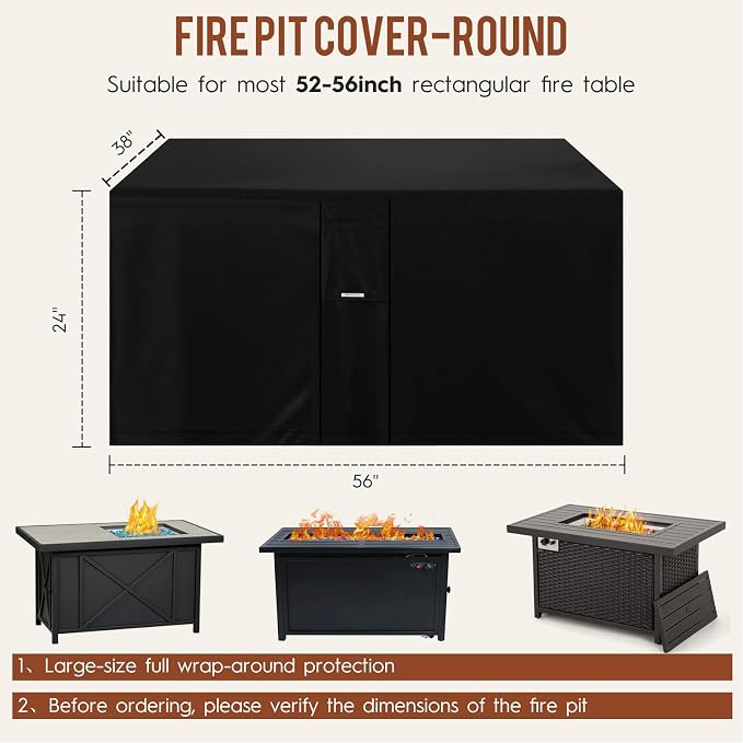 Fire Pit Cover Outdoor Rectangle 56"L x 38"W x 24"H Heavy-Duty Waterproof 600d - Image 2