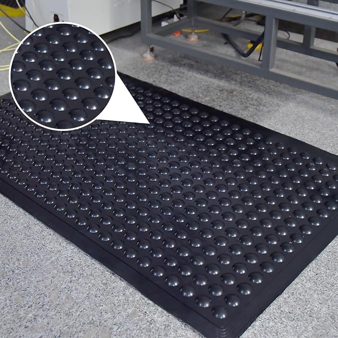 Black Rubber Bubble Anti-Fatigue Workplace Mat, Non-Slip Comfort Standing Floor - Image 6
