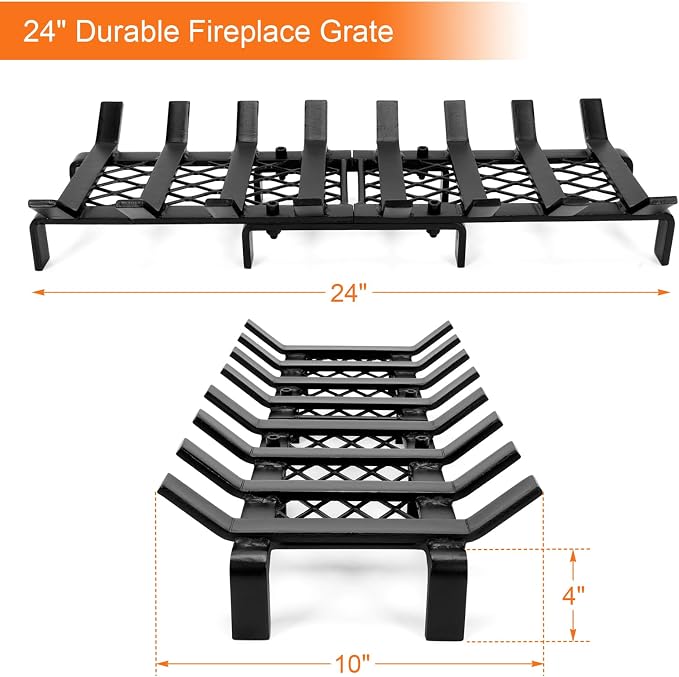 24" Fireplace Grates with Ember Retainer, Fireplace Wood Holder - Image 6