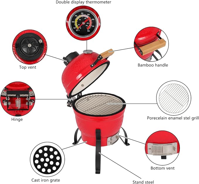 VINGLI 13" Kamado Grill Charcoal Grills Portable Barbecue Grill BBQ Kettle - Image 5