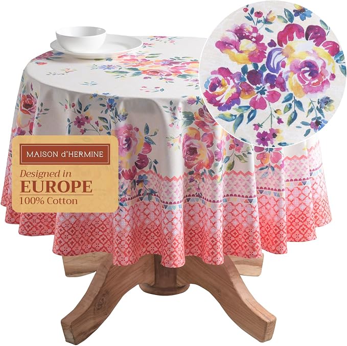 Maison d' Hermine Table Cloth Round Table 100% Cotton 69 Inches Tablecloth by MaisondHermine