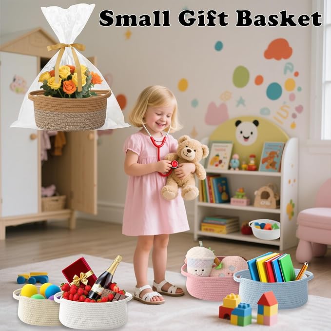 Gift Basket with Gift Bag and Ribbons, Small Rope Woven Shelf Storage, Baskets - Image 6