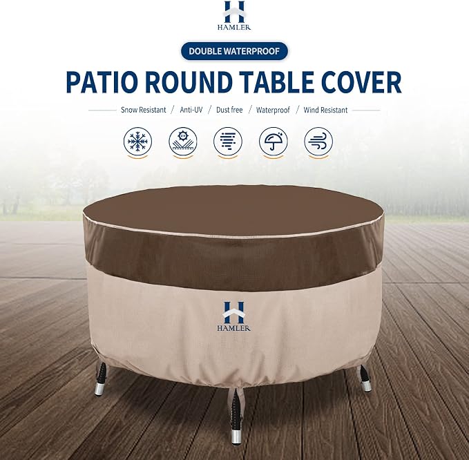 HAMLER Round Outdoor Table Cover, Heavy Duty Outdoor Table Chair Set Covers - Image 2