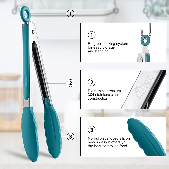 HOTEC Premium Stainless Steel Locking Kitchen Tongs - Image 5