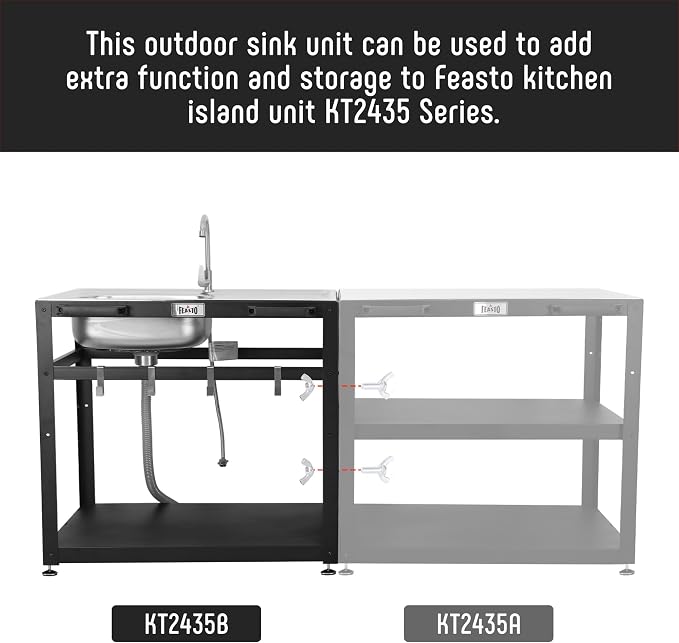 35” Outdoor Grill Cart with Sink, Outdoor Kitchen Sink Station with Hose Hook Up - Image 8