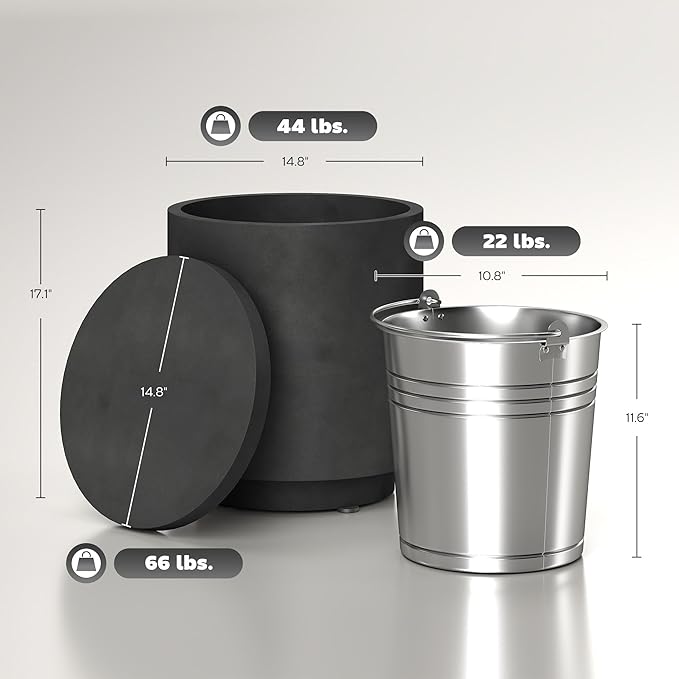 Side Table Cooler, 2.6 Gal Stainless Ice Bucket, Gray Concrete