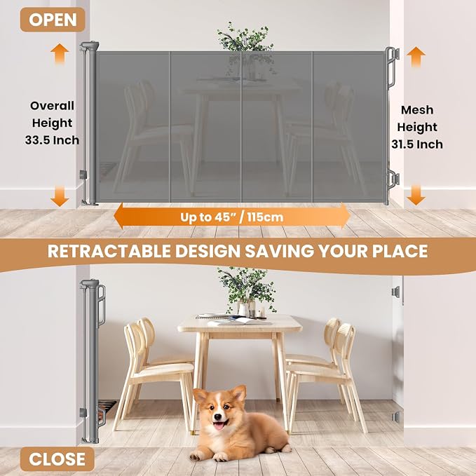 Reinforced Retractable Baby Gate or Mesh Dog Gate, Wide Pet Gate 33.5" Tall - Image 2