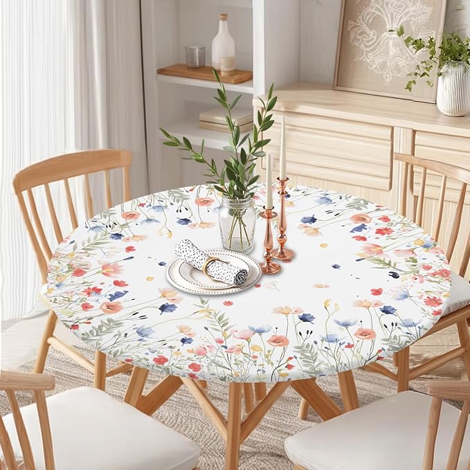 Spring Summer Floral Round Fitted Tablecloth - Image 8