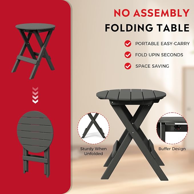 Costaelm Paradise 3-Piece Outdoor HDPE Folding Patio Bistro Table and Chairs - Image 5