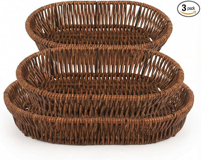 Imitation Wicker Bread Baskets, 3 Pack Rattan Food Serving Basket Handwoven by Unknown