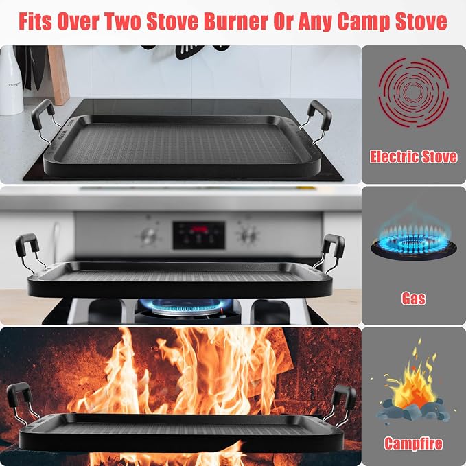 Vayepro Stove Top Griddle, 22 Inch 2 Burner Large Grill Pan - Image 5