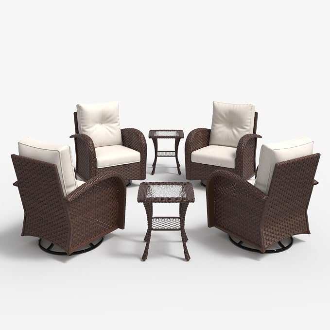 LayinSun 6 Pieces Outdoor Patio Furniture Set, Rattan Wicker Sectional Swivel - Image 2
