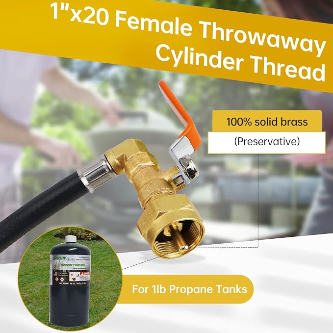 Propane Refill Adapter, 1 lb Tank, QCC1 Connector, 36 Inch Hose, 350 PSI - Image 5