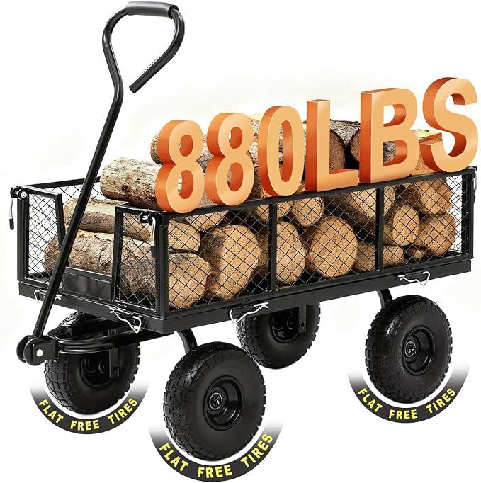 Garden Wagon Cart Heavy Duty 880 LBS Steel Utility Cart by HEAHOLD