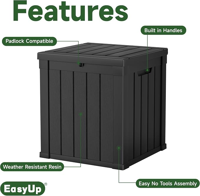 EasyUp 50 Gallon Outdoor Storage Box, Resin Waterproof UV-Resistant Deck Box - Image 2