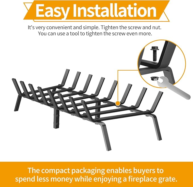 Heavy Duty 30Inch Fireplace Grate, Solid Steel Log Rack - Image 5