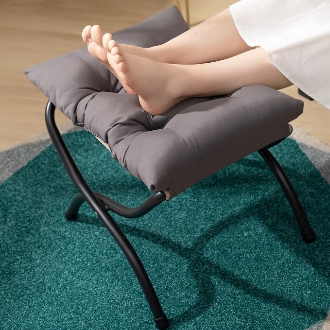 HollyHOME 15" Folding Footrest Stool, Upholstered Small Foldable Ottoman - Image 9
