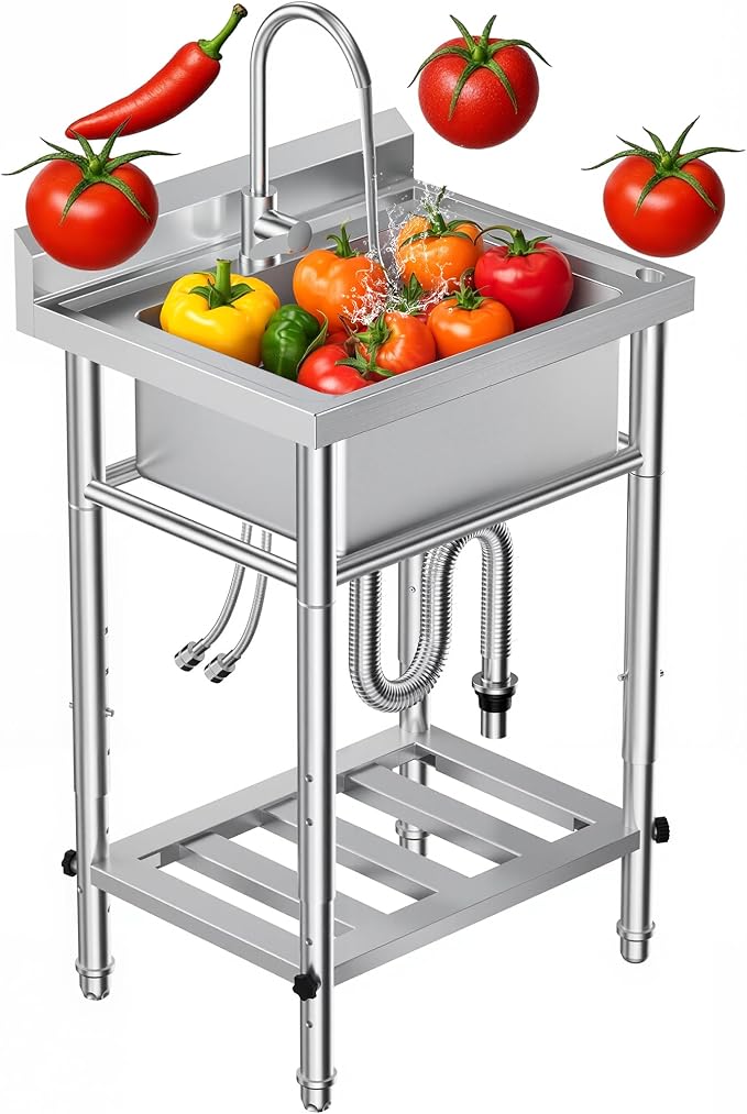 23"W Compact Utility Sink 18/8 Stainless Steel Portable Ergonomic Sinks by CAMMOO