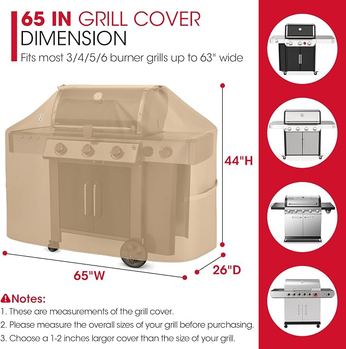 Unicook 65 Inch Grill Cover for Outdoor Grill, Heavy Duty Waterproof BBQ Covers - Image 2
