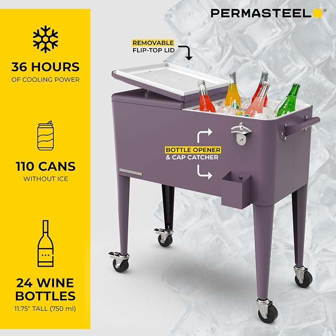 Permasteel 80 Quart Party Cooler, Rolling Ice Chest - Image 5