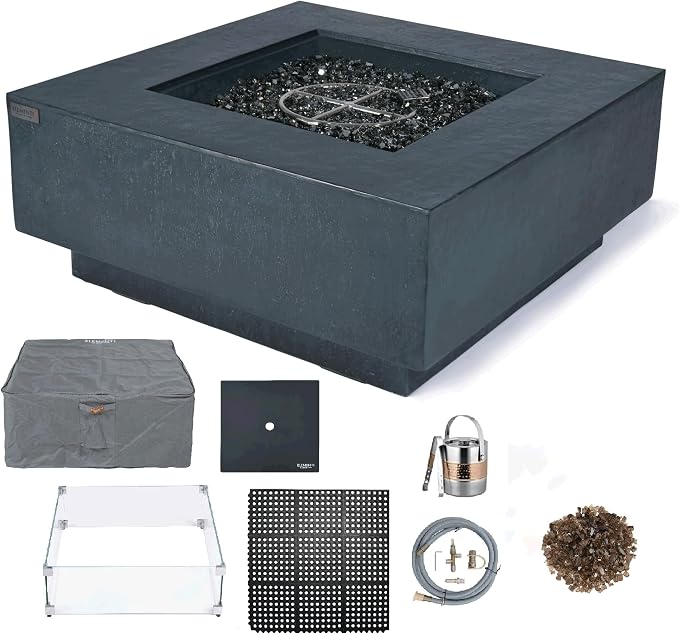 Elementi+ | Bundle Bergen Gas Fire Pit Cast Concrete 40" Square Fire Table by AMSFireplaceInc