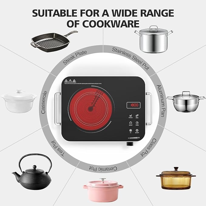 Electric Cooktop 110v, Portable Electric Stove 1800W Infrared Hot Plate - Image 6