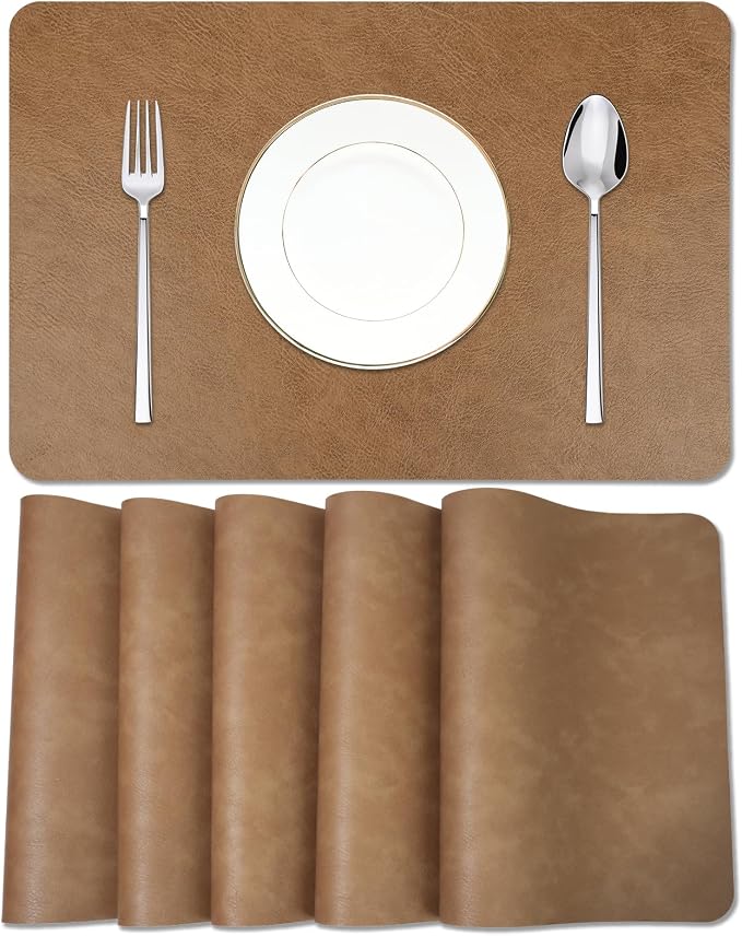 Cowhide Pattern Faux Leather Placemats Set of 6, Heat Resistant Non-Slip by EDanle