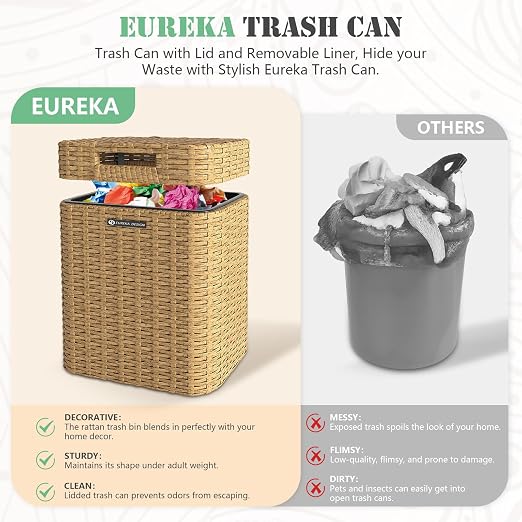 Ypati Rattan Trash Can with Lid, Wicker Bathroom Garbage Bin with Removeable - Image 3