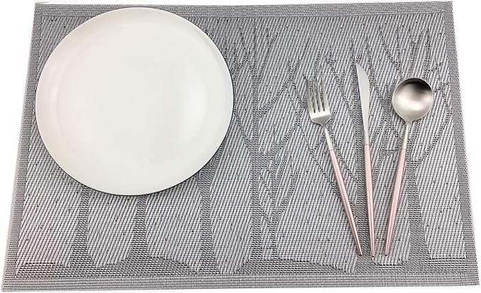 Gugrida Place Mats PVC Set of 6, Table Placemats Set of 6 PVC Woven Vinyl Place - Image 6