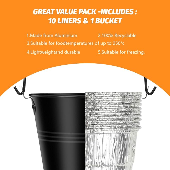 Drip Grease Bucket & 10 Pack Bucket Liners Set Compatible - Image 4