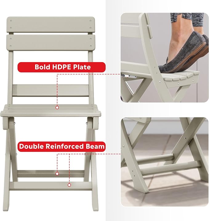 Costaelm Paradise 3-Piece Outdoor HDPE Folding Patio Bistro Table and Chairs - Image 7