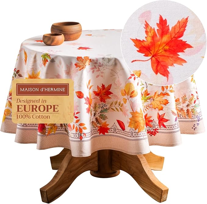 Maison d' Hermine Table Cloth Round Table 100% Cotton 63 Inches Fall Tablecloth by MaisondHermine