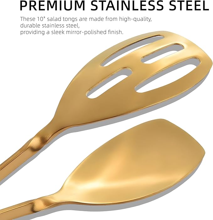 Tongs, 10-Inch Gold Stainless Steel Scissor-Style Serving Tongs, 2 Pack