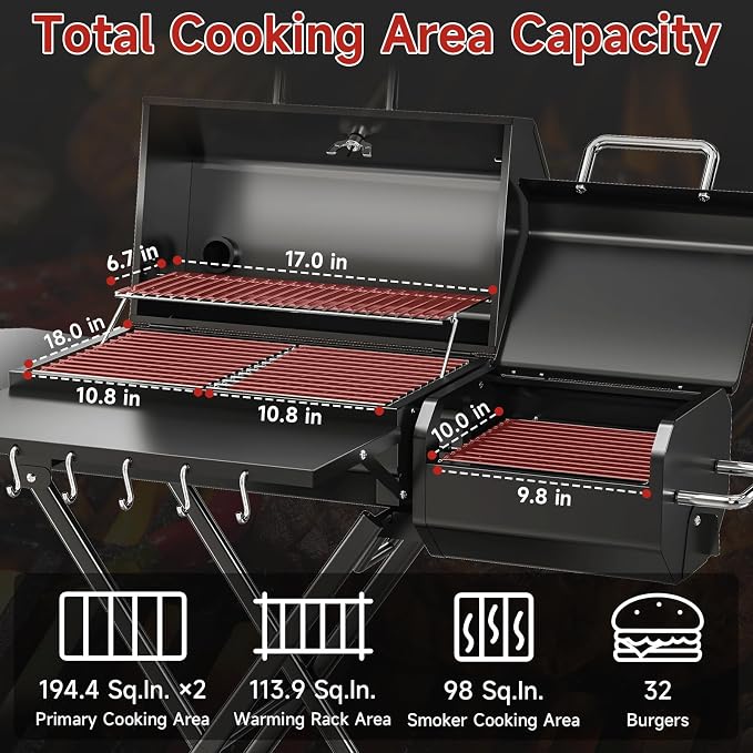 Portable Charcoal Grill with Smoking Function, Foldable Suitcase Design with - Image 4